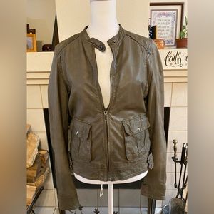 Maje Women's Genuine Lamb Leather Gray Moto Jacket, Size Medium